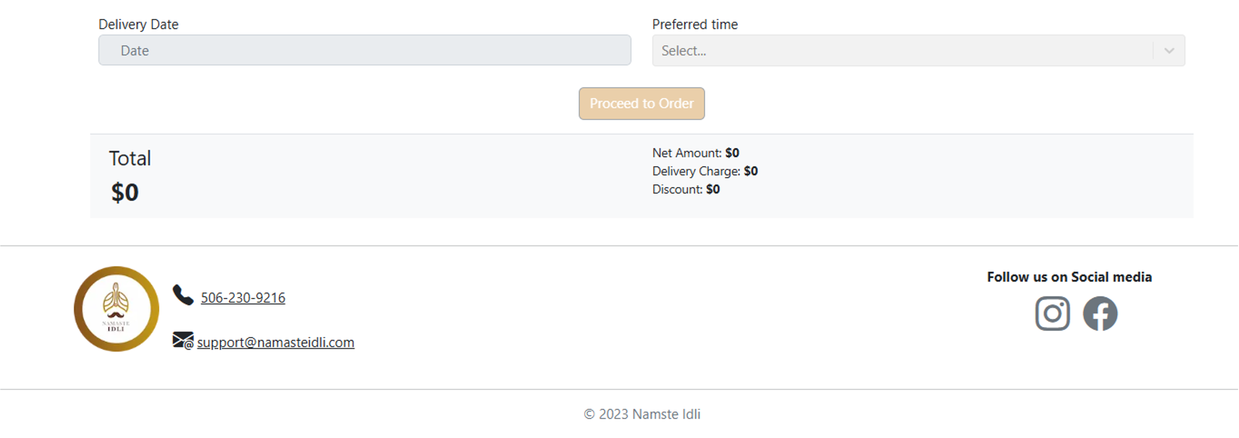 Namaste Idli Website Footer